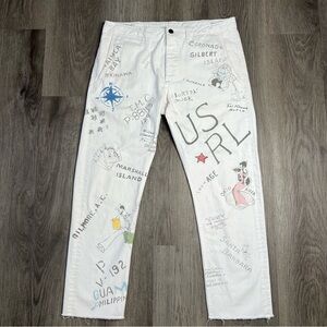 Polo Ralph Lauren Pants Men White GI Graphic Military Chino 34x27 Actual Newport